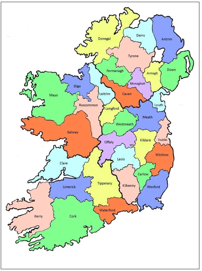 kort over irland 32 amter