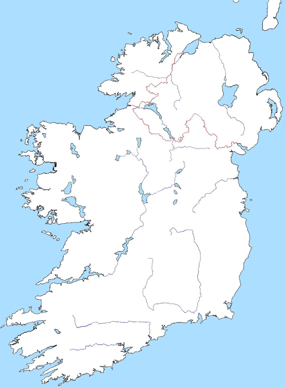 kort blanke kort over irland med floder