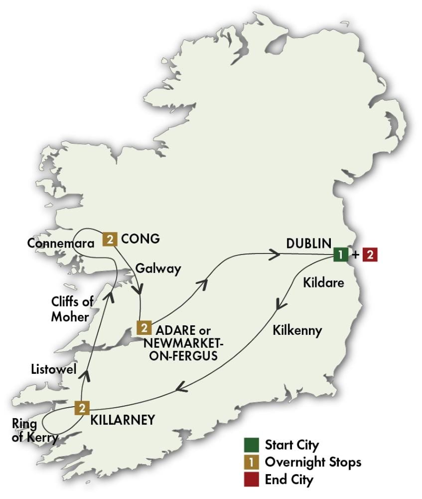 irland kører tour kort