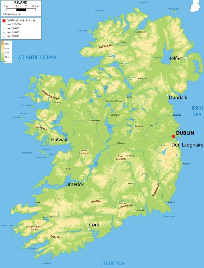 relief kort over irland