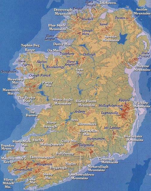 kort over irland bjerge 