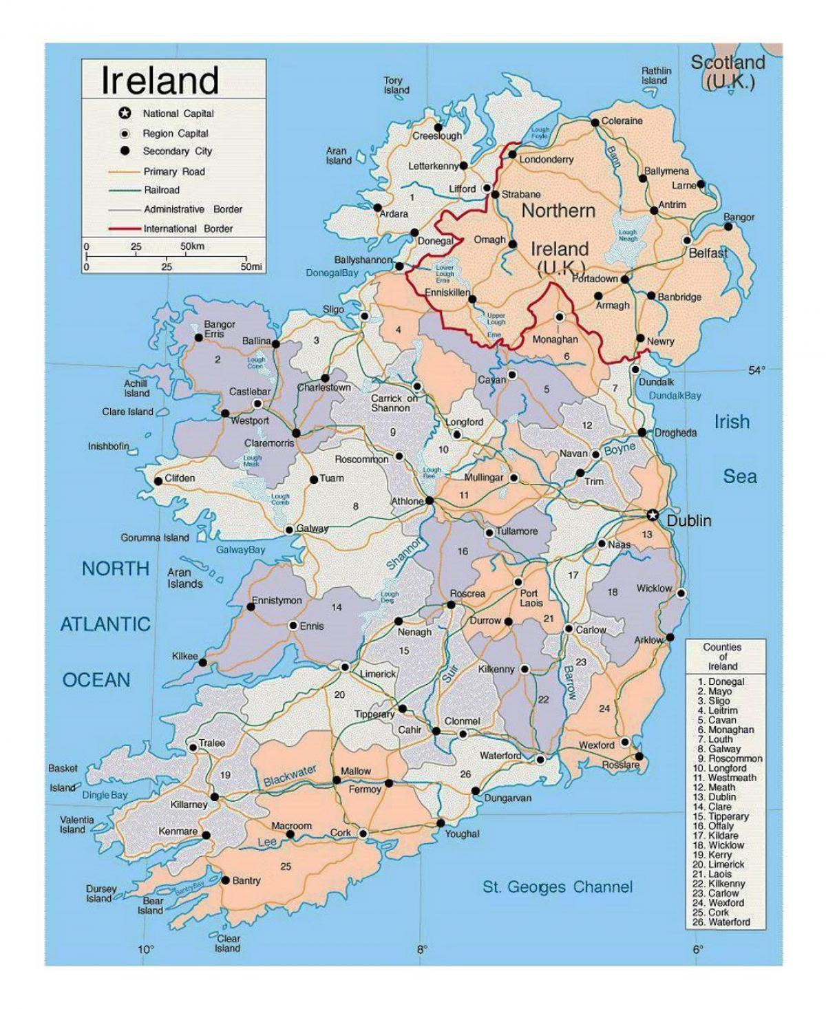kort over irland med byer