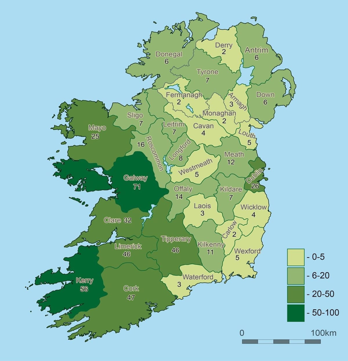 kort over irland geografi 