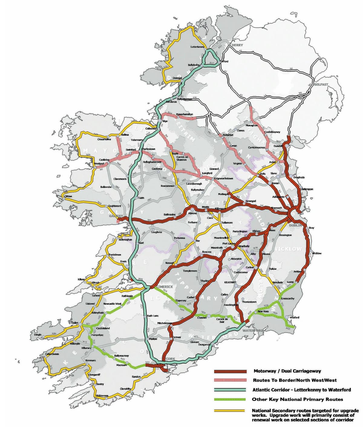 vej kort over irland 2016
