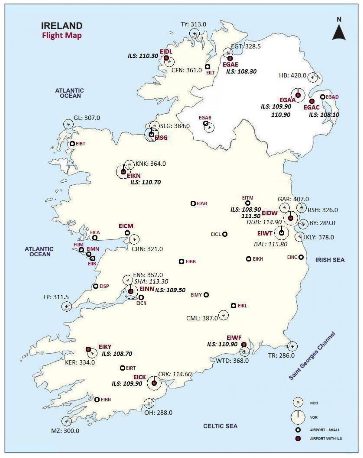 kort over irland viser lufthavne