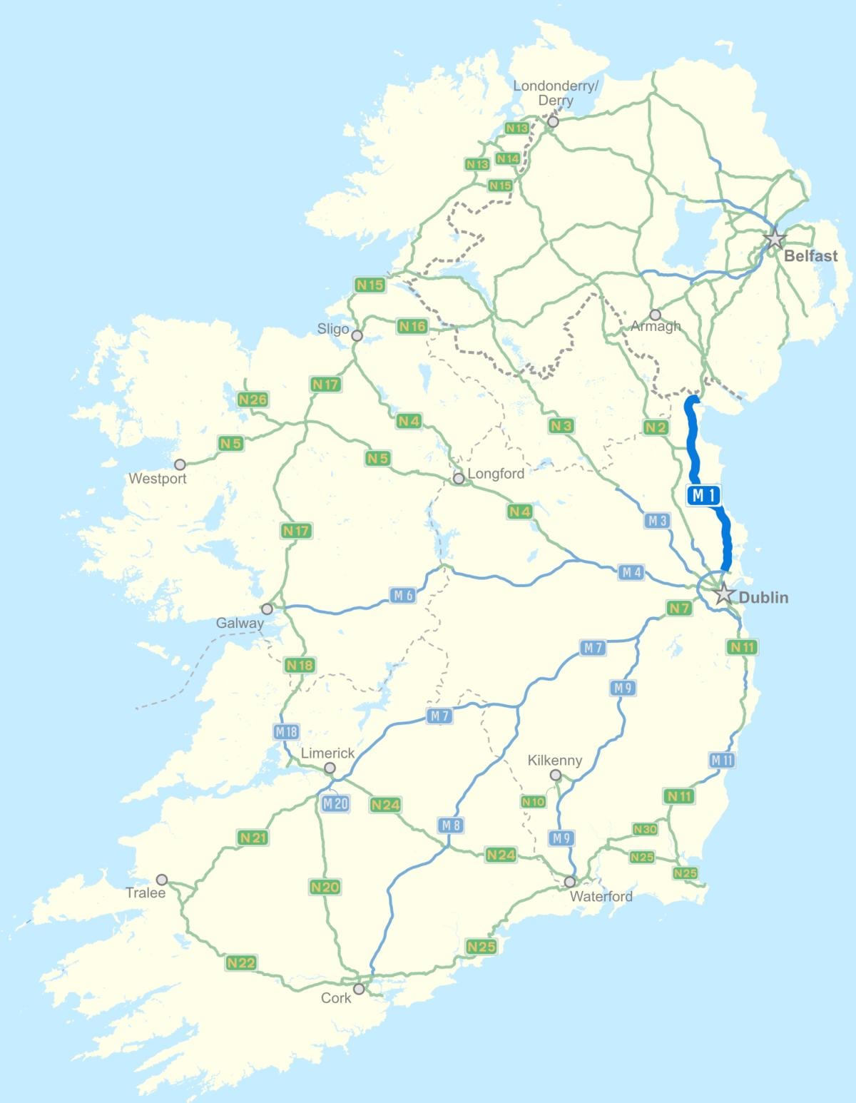 kort over irland-motorvejen