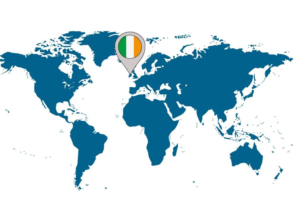 irland på kort over verden