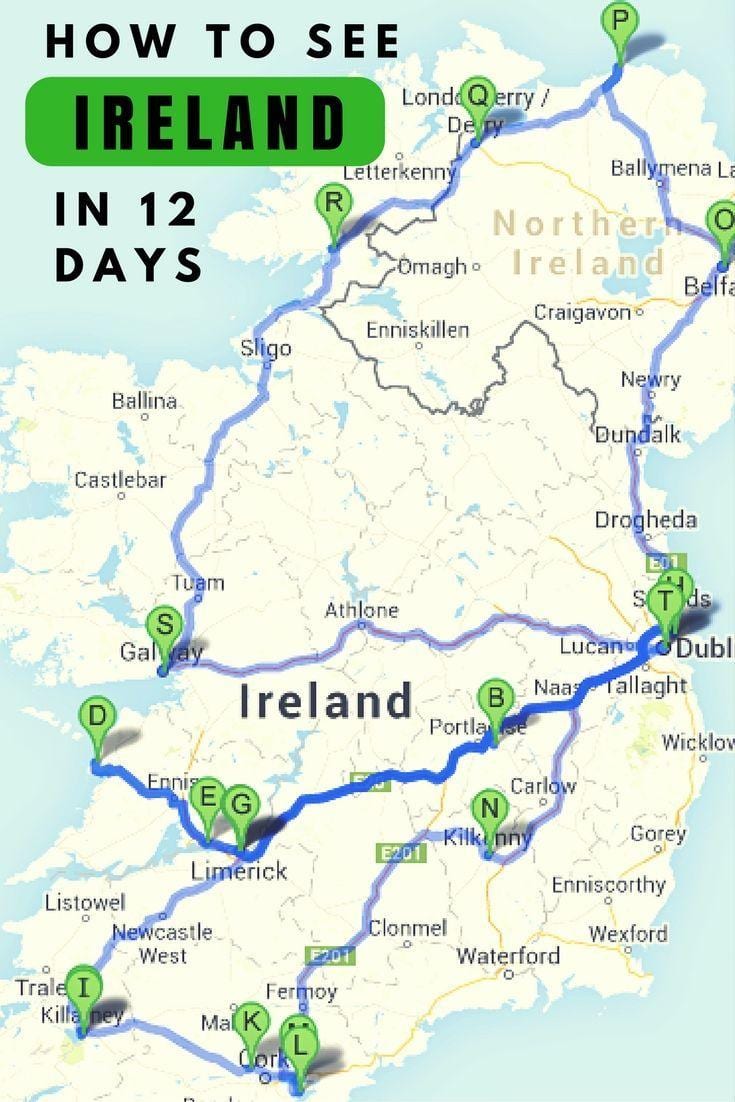 steder at besøge irland kort
