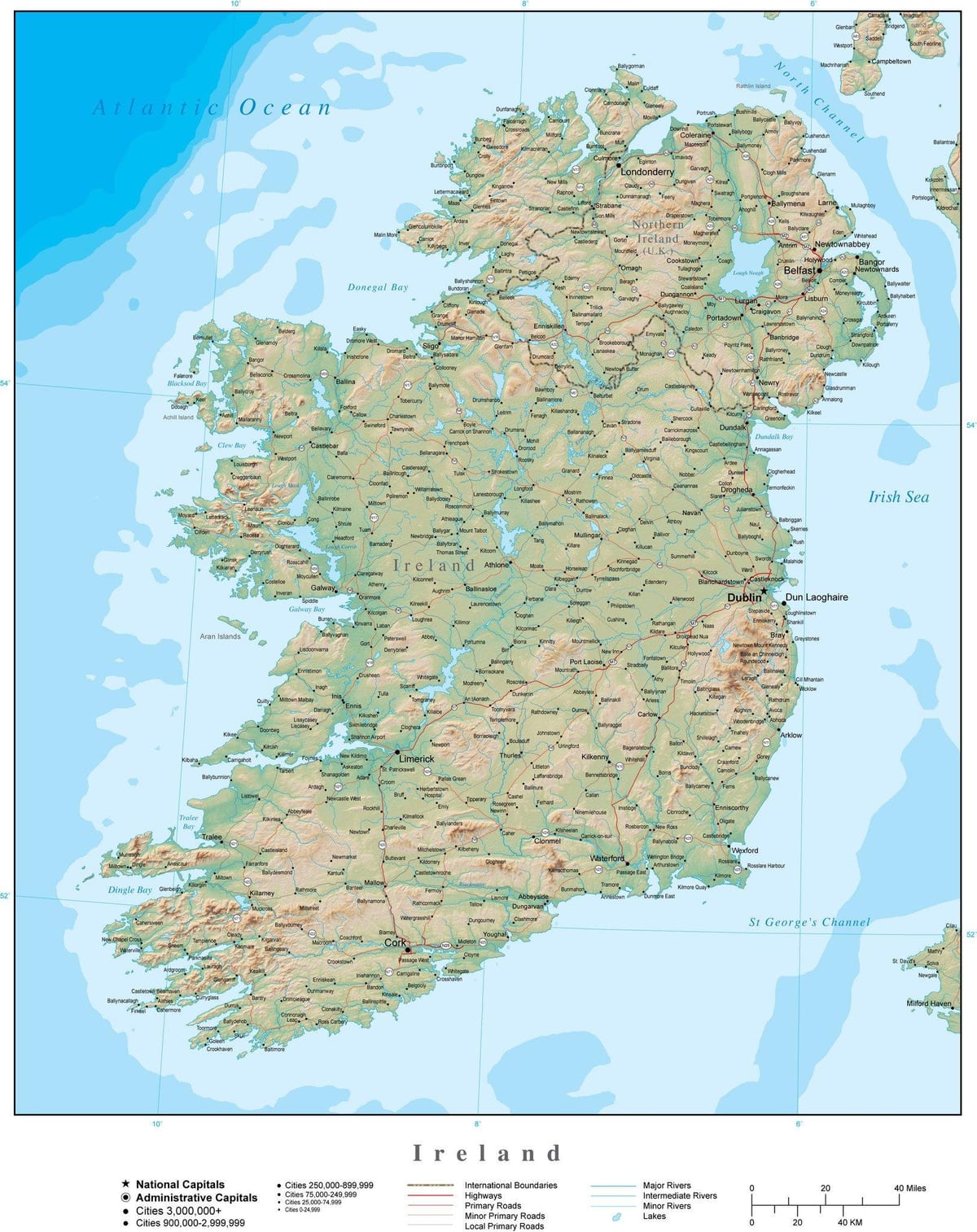 kort over irland terræn 
