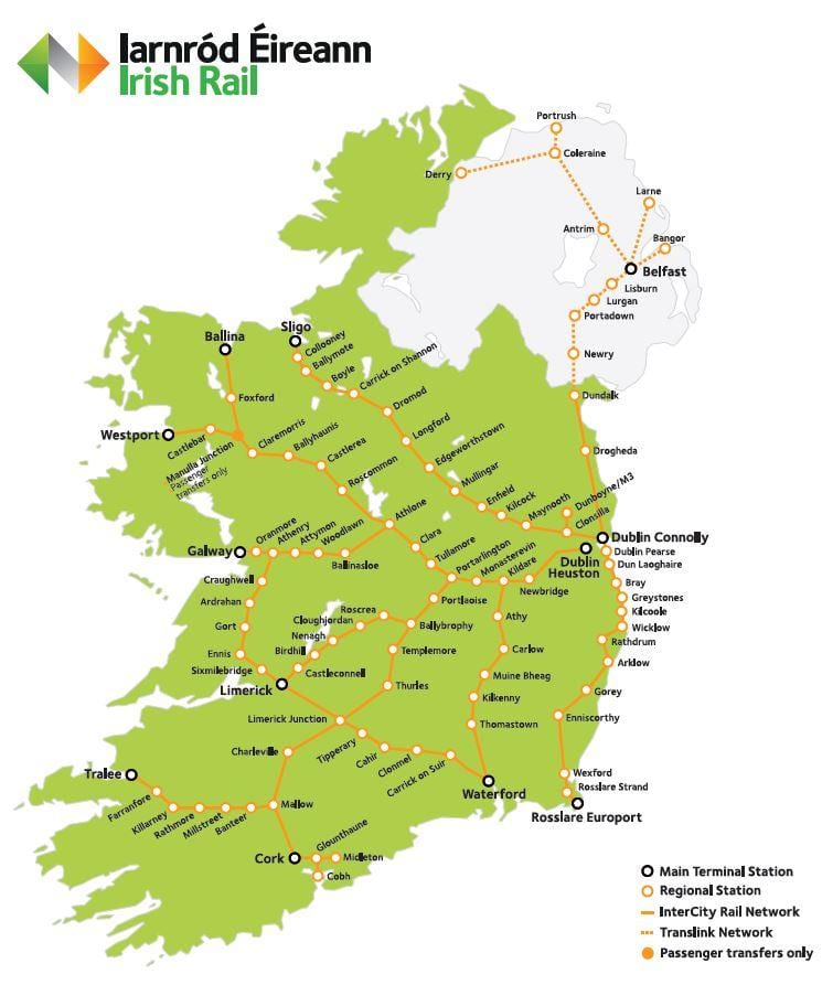 togtrafikken i irland kort