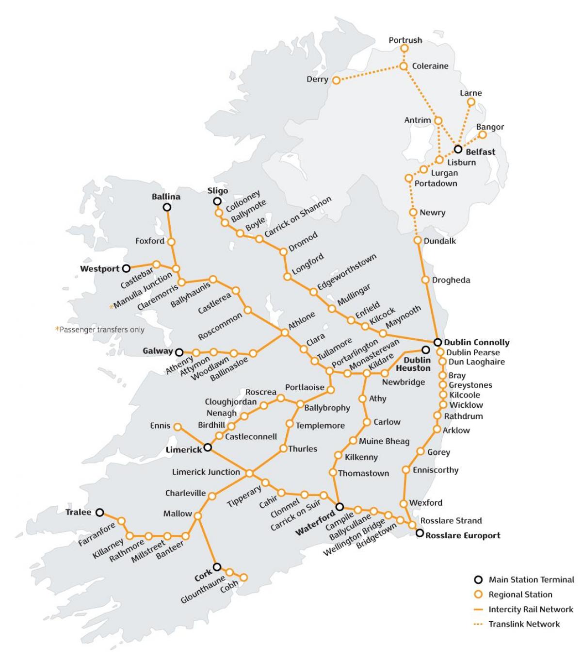 rejse med tog i irland kort