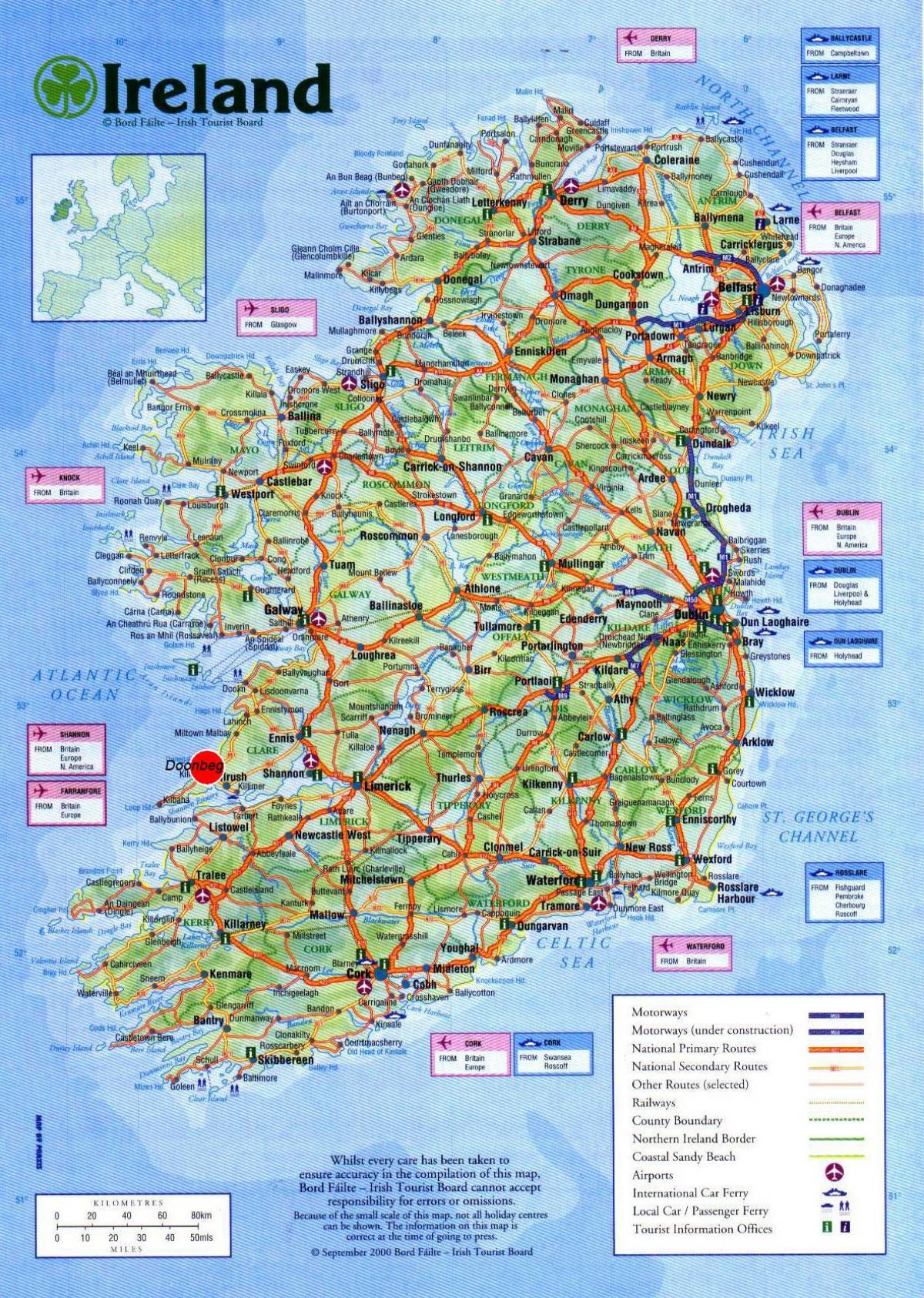 kort over irland viser turistattraktioner