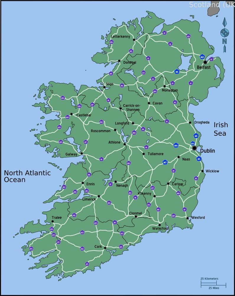 kort kørsel kort over irland afstand