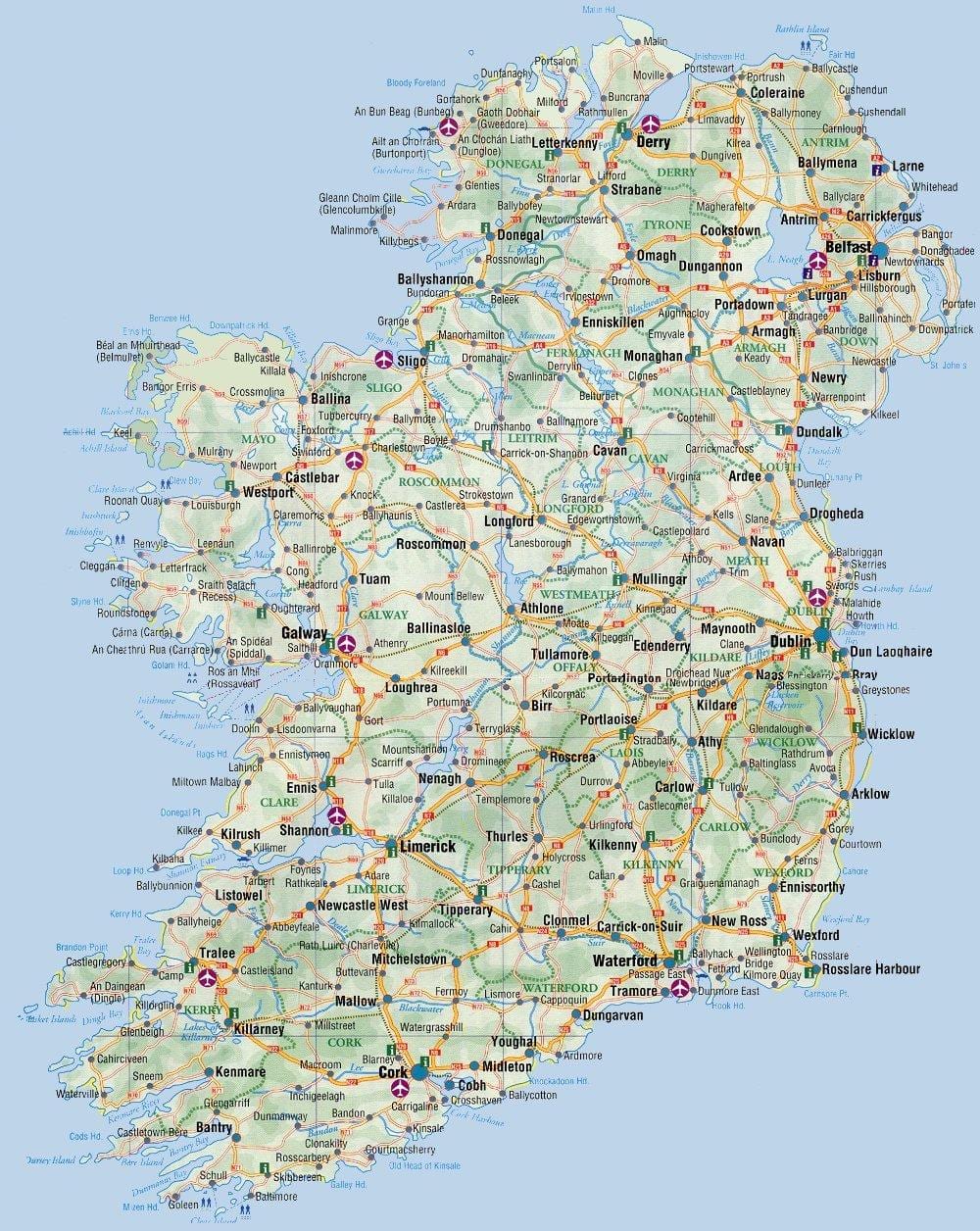 kort over den østlige kyst af irland