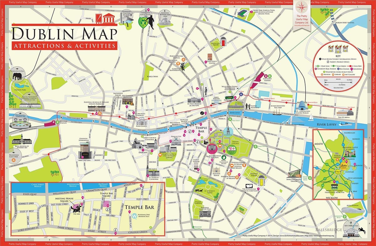 kort over dublin, irland turistattraktioner