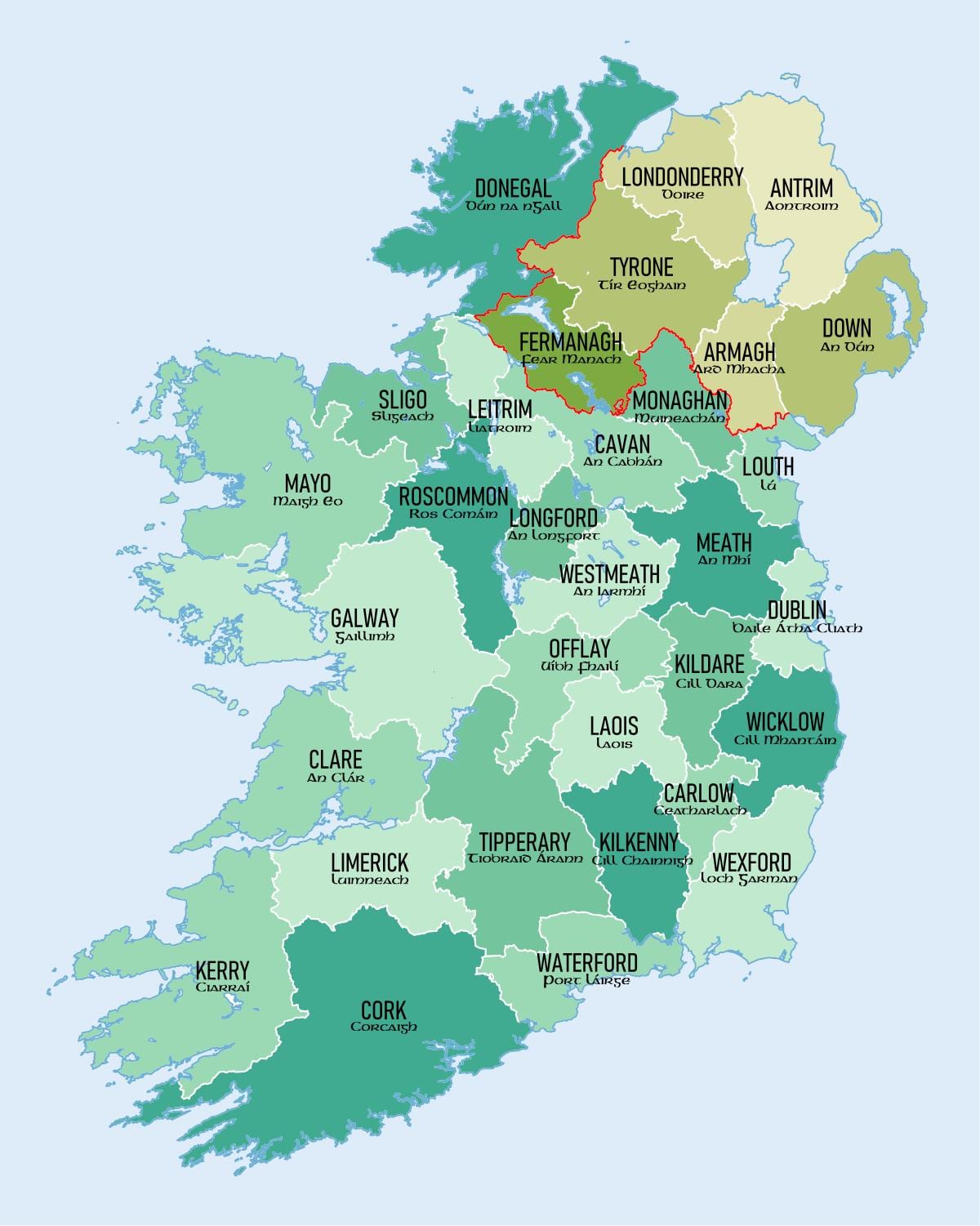 vis kort over irland med amter på det