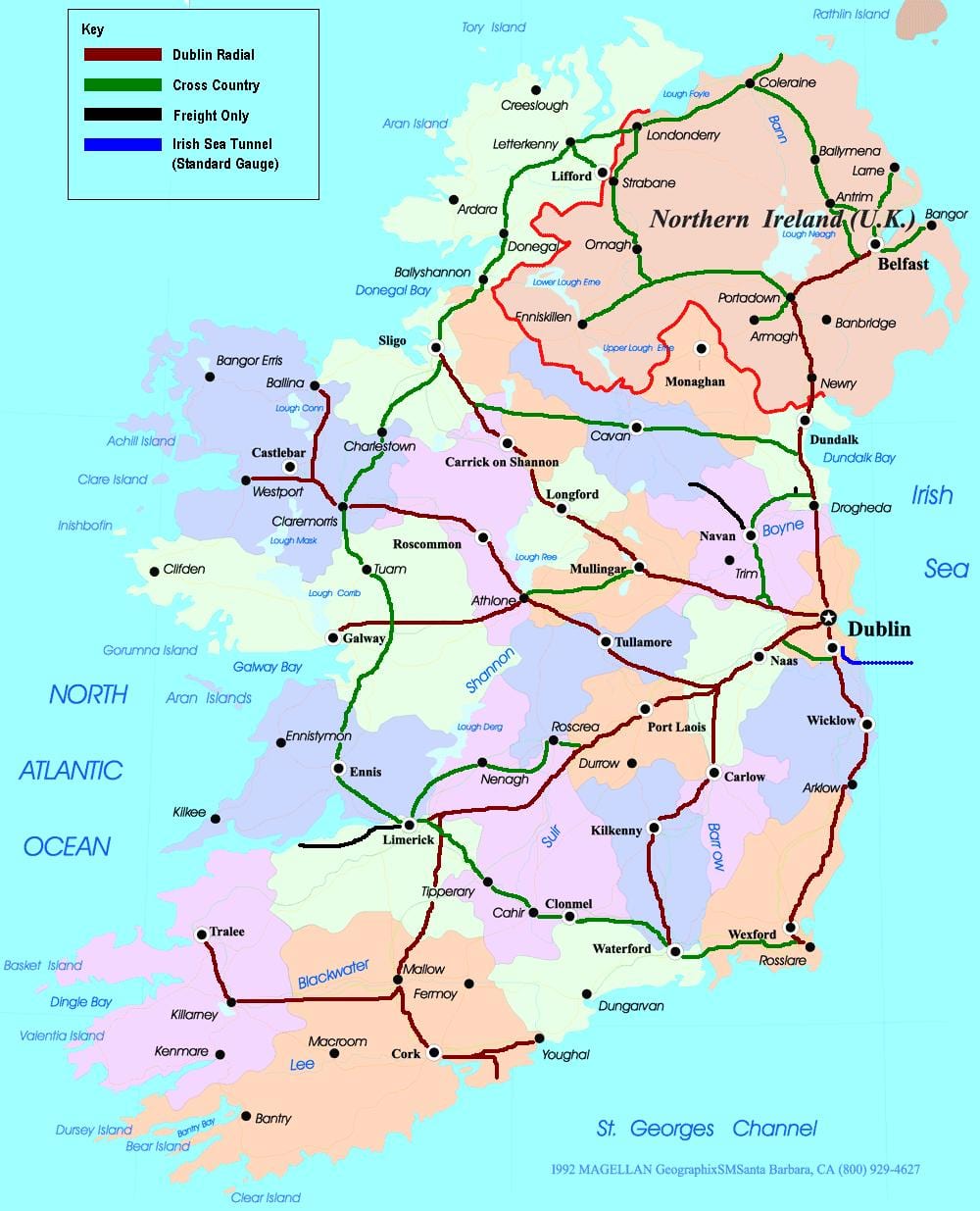 kort tog-ruter i irland