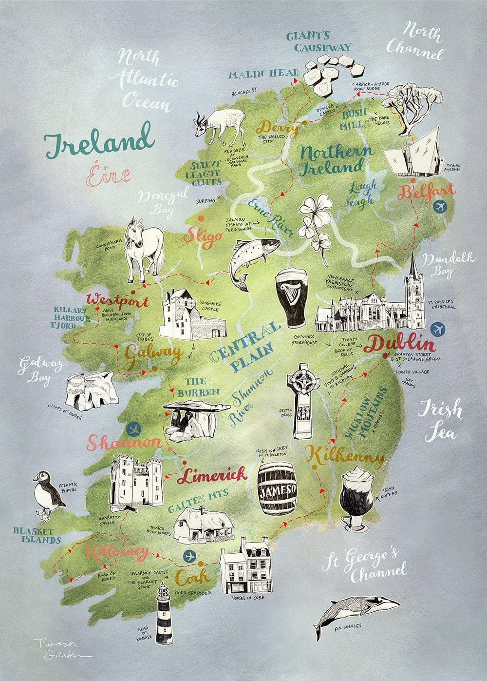 kort af kort over irland plakat