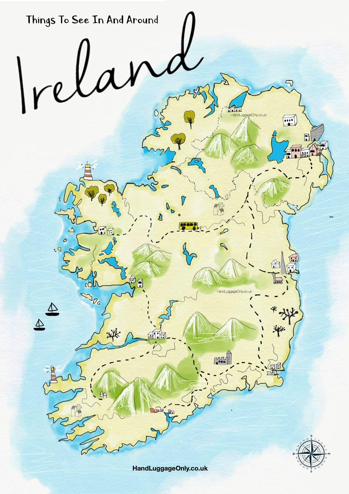 kort over steder at besøge i irland