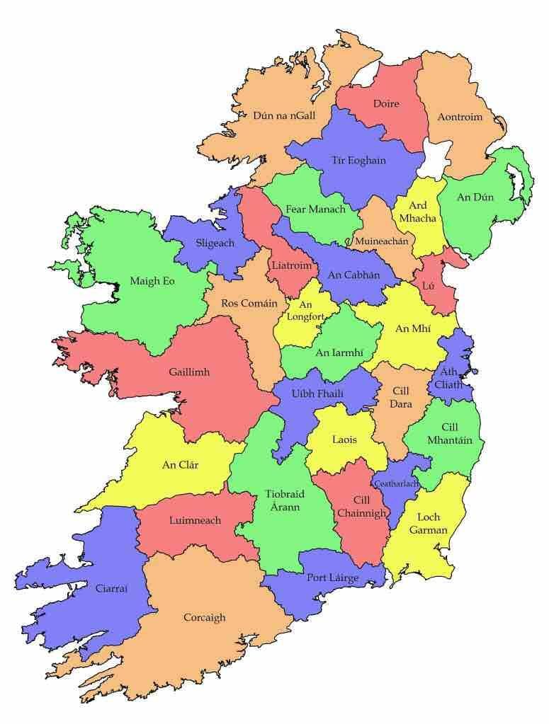 kort over irland med amtet navne