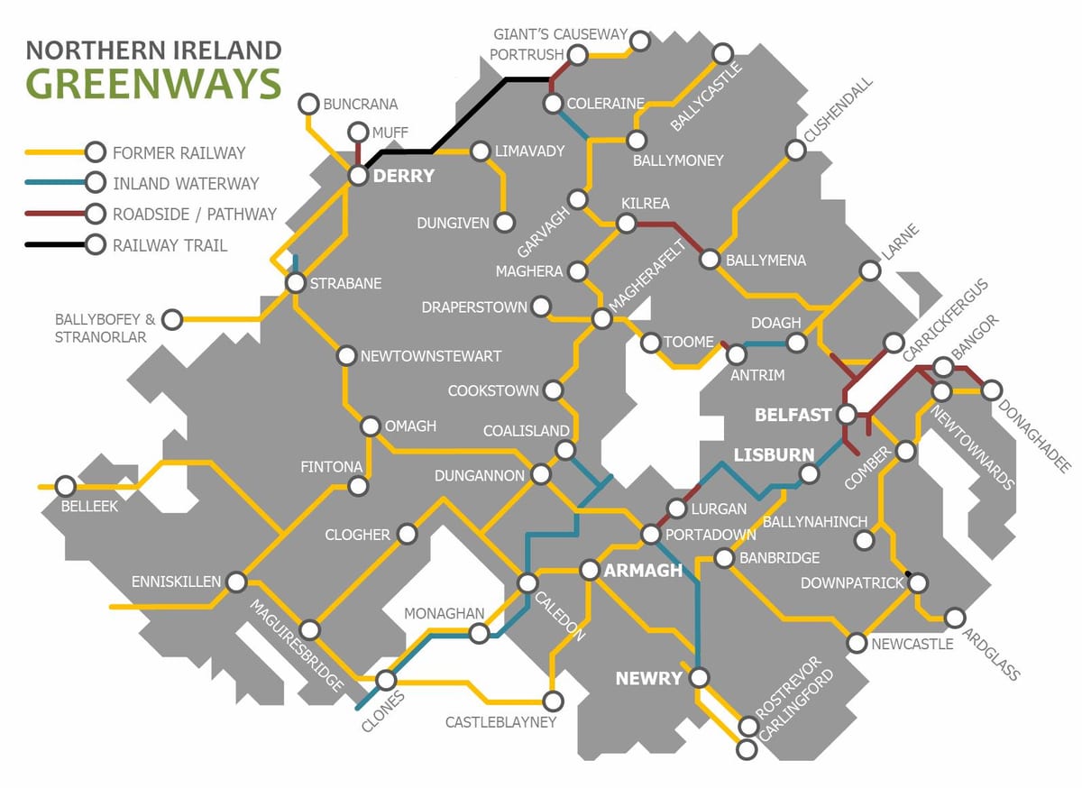 kort over det nordlige irland jernbanenet