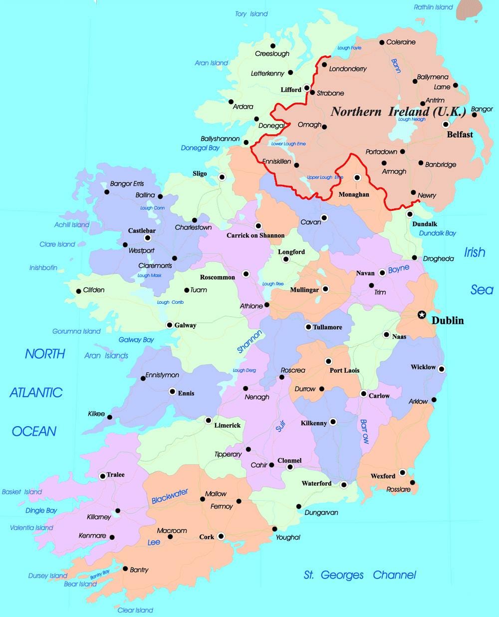 politisk kort over irland og nordirland