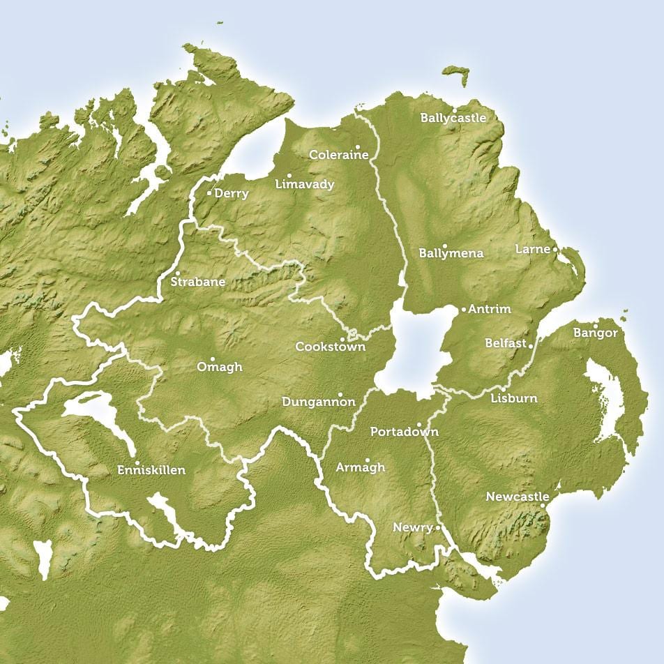kort over de regionale kort over nordirland