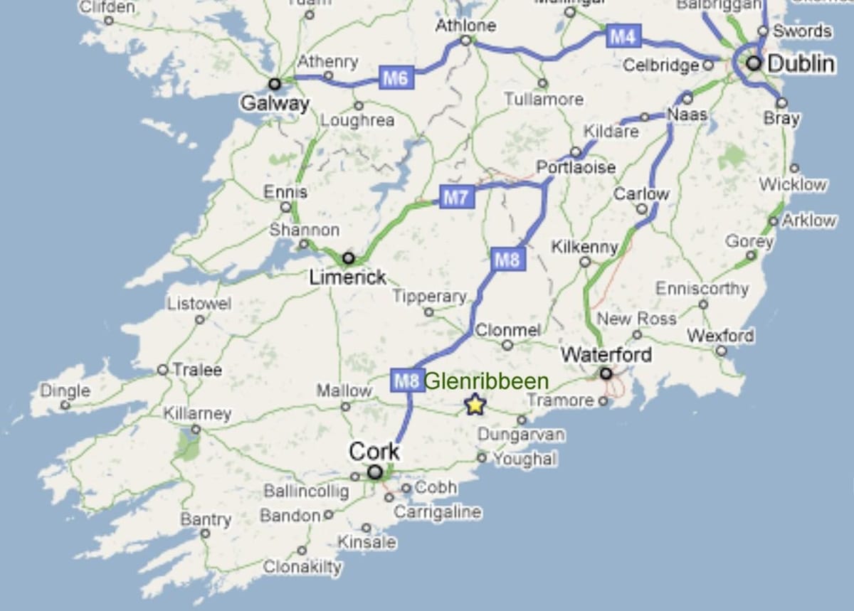 kort over den sydvestlige kyst af irland