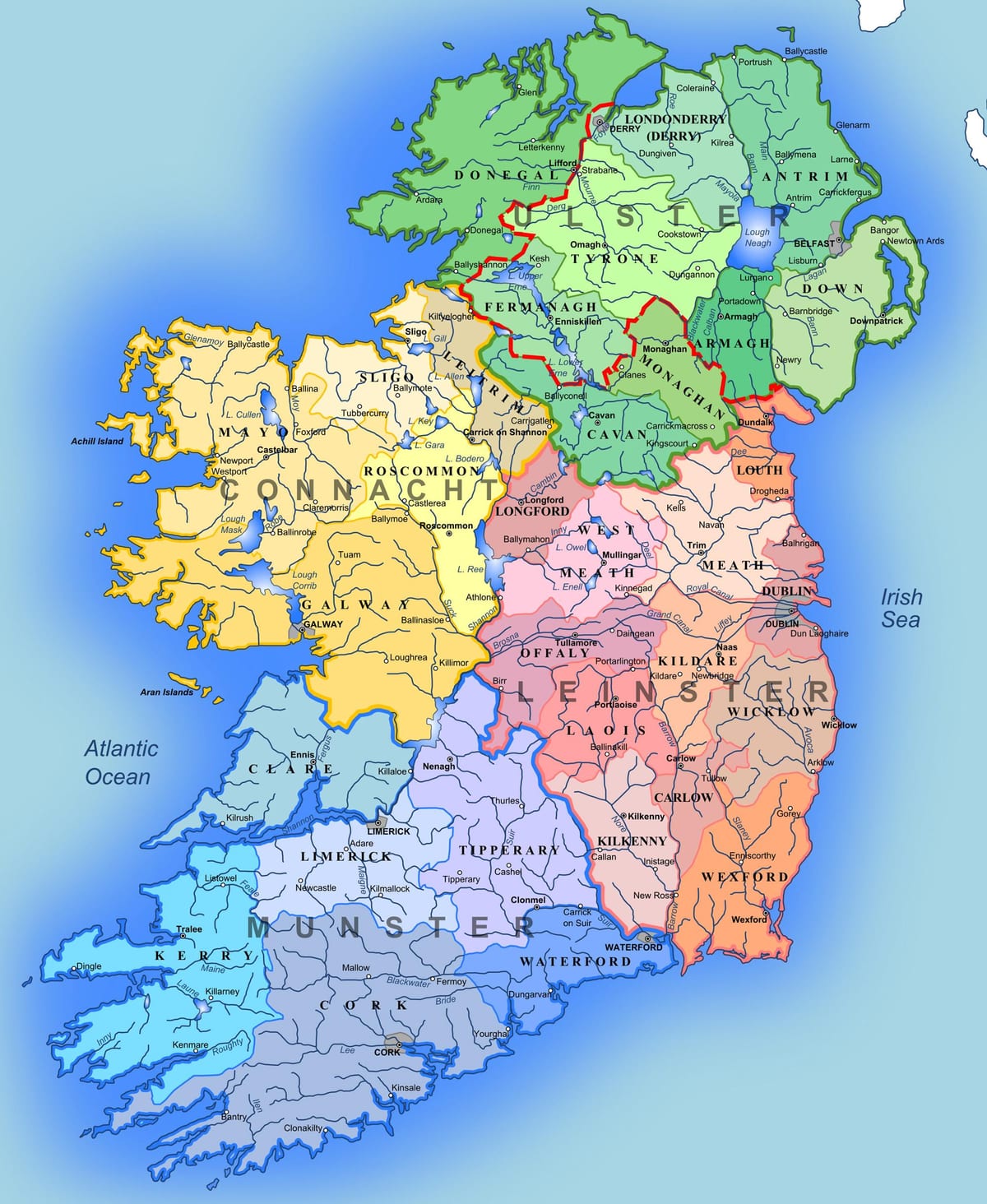 stort detaljeret kort over irland
