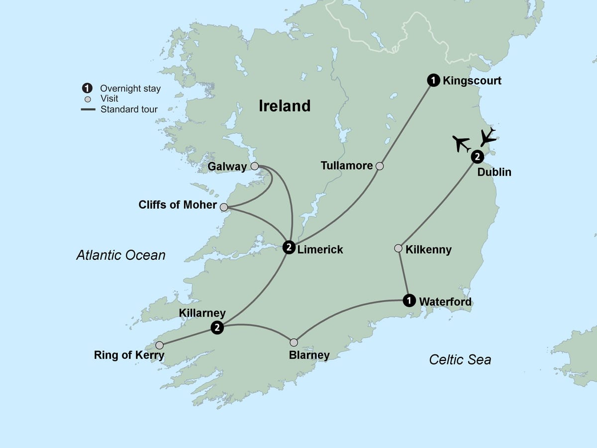 kort over turist kort over det sydlige irland