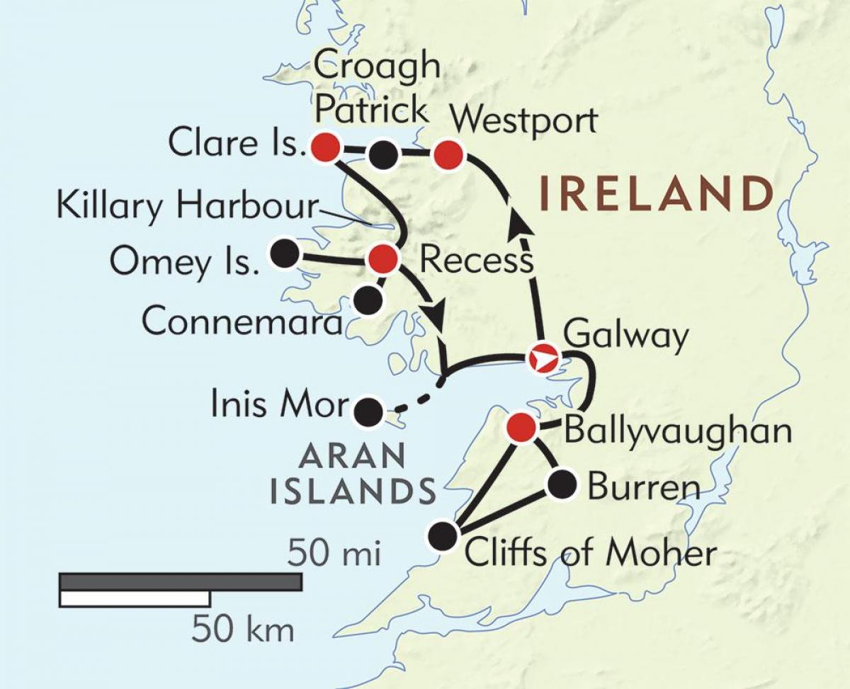 kort over vestkysten af irland 
