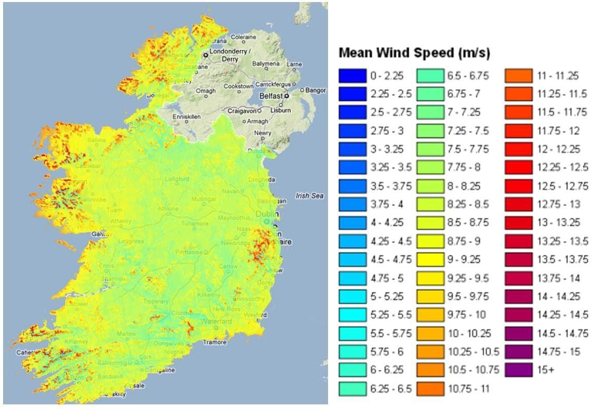 vind hastighed kort irland
