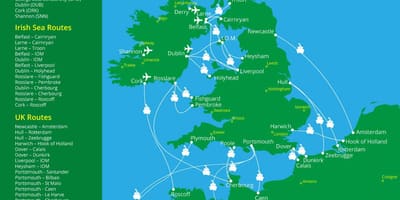 Kort over færgeruter til irland