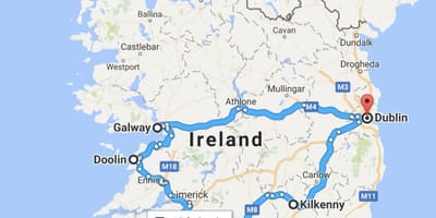 Kort over irland trip planner
