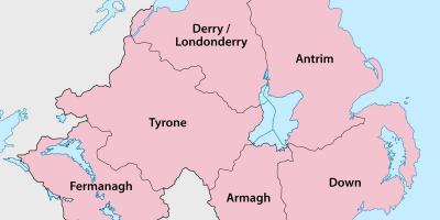Kort over nordirland, amter og byer