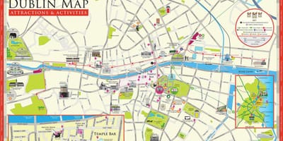 Kort over dublin, irland turistattraktioner