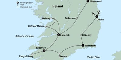 Kort over turist kort over det sydlige irland